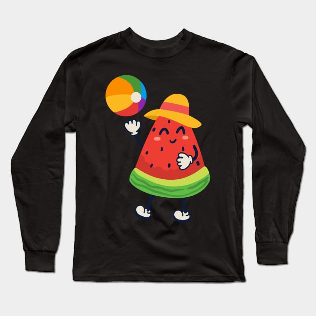 Cute Watermelon Playing Volleyball Long Sleeve T-Shirt by Swagmart